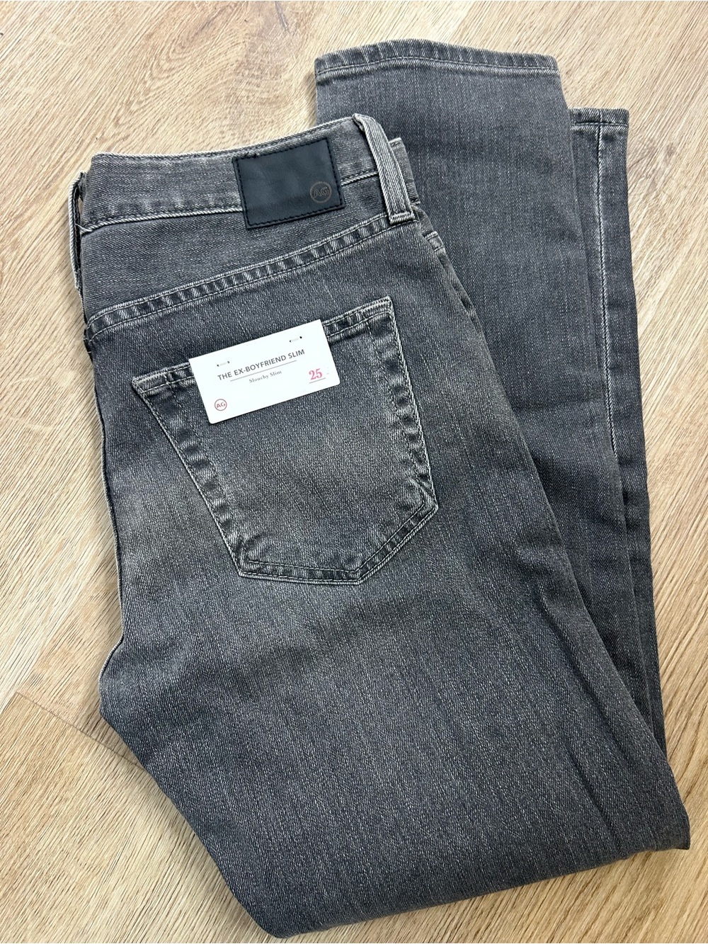 NWT AG Ex - Boyfriend Slouchy Slim Gray Black Tapered Leg Cotton Jean Size 25